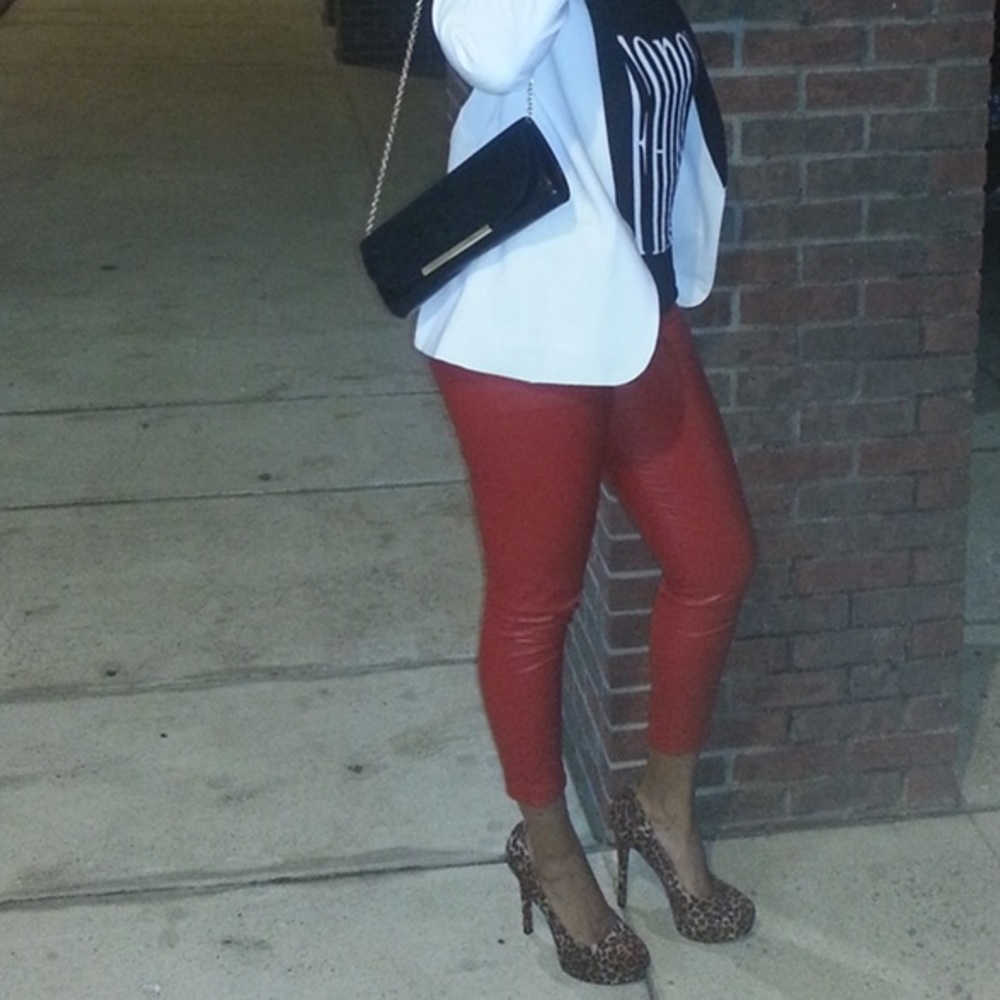 Leatherette Red Leggings Joggers